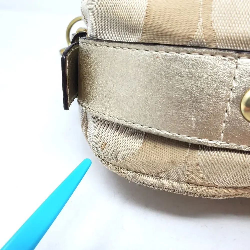 Vintage Y2K Coach Signature Zoe Hobo Handbag Beige Gold Canvas Metallic Leather